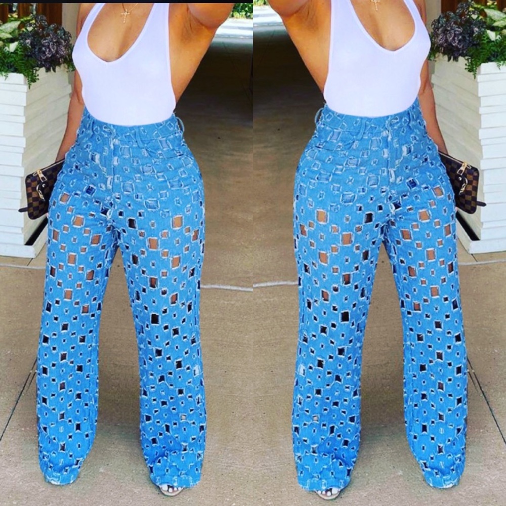 The “Checkered Box” High Waist Denim Pants